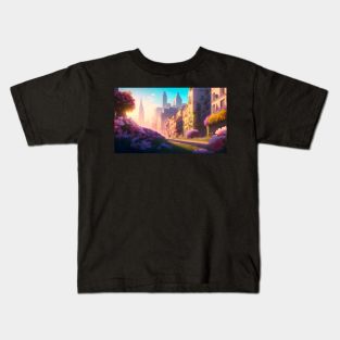 City street with beautiful flowers Kids T-Shirt